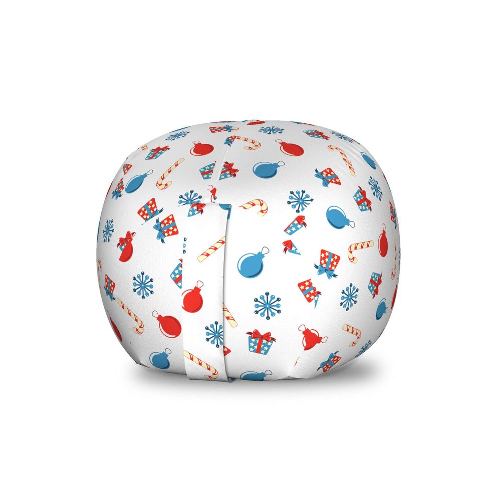 Ambesonne Christmas Storage Toy Bag Chair, Snowflakes Surprise Present Boxes Classical Candy Canes and Noel Baubles, Stuffed Animal Organizer Washable Bag, Small Size, Scarlet Beige