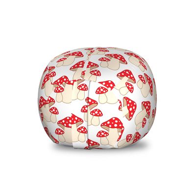 Ambesonne Mushroom Storage Toy Bag Chair, Cartoon Style Amanita Mushrooms Dotted Forest Plants Summer Nature Design, Stuffed Animal Organizer Washable Bag, Small Size, Cream Red