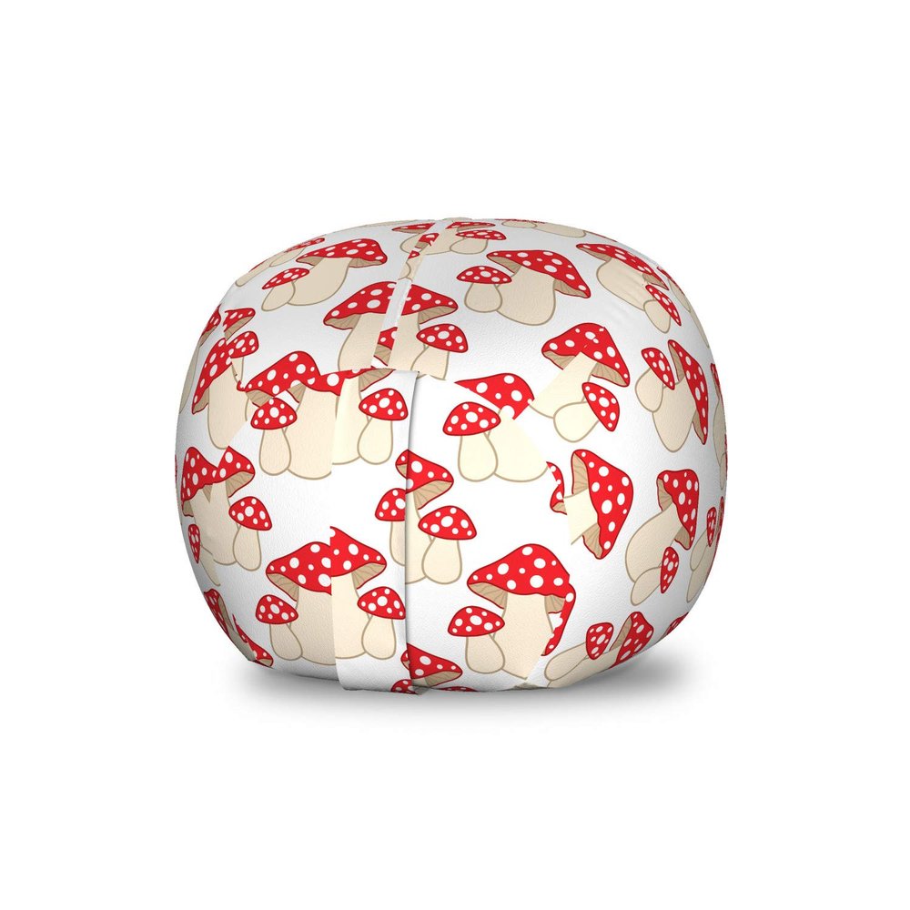 Ambesonne Mushroom Storage Toy Bag Chair, Cartoon Style Amanita Mushrooms Dotted Forest Plants Summer Nature Design, Stuffed Animal Organizer Washable Bag, Small Size, Cream Red