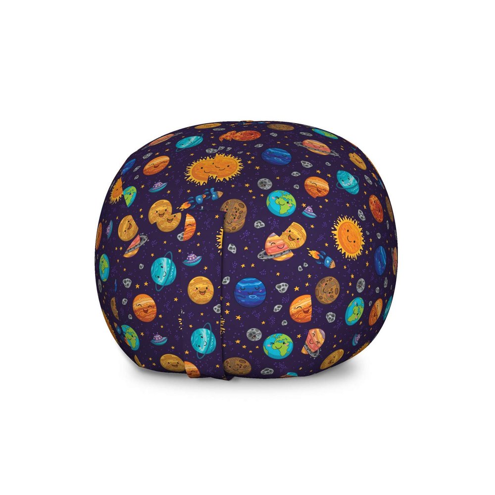 Ambesonne Space Storage Toy Bag Chair, Cheerful Kids Planets as Sun Mercury Venus Earth Jupiter Mars with Alien Spaceships, Stuffed Animal Organizer Washable Bag, Large Size, Purple Yellow
