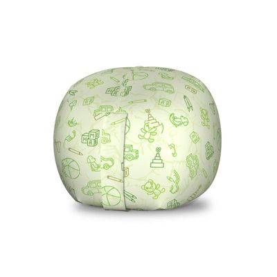 Ambesonne Cartoon Storage Toy Bag Chair, Cartoon Doodle Drawing Style Funny Toys Balls Cars Teddy Bear Crayon Pattern, Stuffed Animal Organizer Washable Bag, Small Size, Pale Green