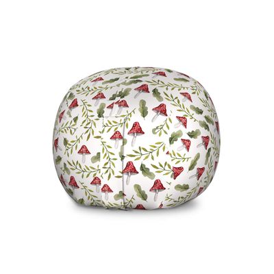 Ambesonne Mushroom Storage Toy Bag Chair, Watercolor Pattern Green Leaves Forest Elements Botanical Woodland Theme, Stuffed Animal Organizer Washable Bag, Large Size, Green Ruby