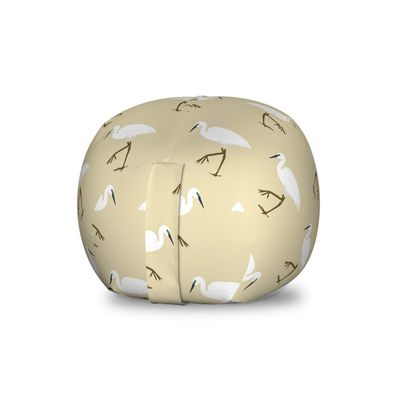 Ambesonne Egret Storage Toy Bag Chair, Repeating Pattern of Leg Standing Heron Birds, Stuffed Animal Organizer Washable Bag, Small Size, Eggshell Fawn
