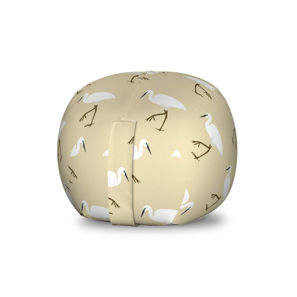 Ambesonne Egret Storage Toy Bag Chair, Repeating Pattern of Leg Standing Heron Birds, Stuffed Animal Organizer Washable Bag, Small Size, Eggshell Fawn
