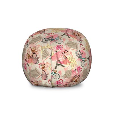 Ambesonne Paris Storage Toy Bag Chair, Landmark of France with Abstract Letterings Bike Hearts Art Print, Stuffed Animal Organizer Washable Bag, Large Size, Blue Pink