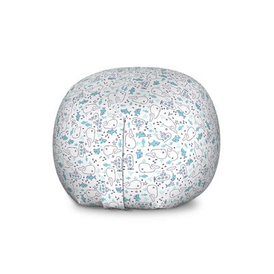 Ambesonne Whales Storage Toy Bag Chair, Continuous Marine Themed Pattern with Sharks Little Fish and Submarines, Stuffed Animal Organizer Washable Bag, Large Size, Indigo White