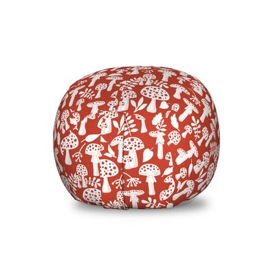 Ambesonne Mushroom Storage Toy Bag Chair, Amanita Pattern Leaves Berries Poisonous Plants Cartoon Style, Stuffed Animal Organizer Washable Bag, Small Size, Sienna White