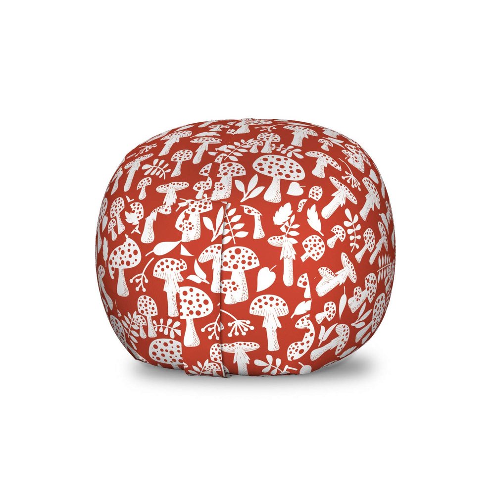 Ambesonne Mushroom Storage Toy Bag Chair, Amanita Pattern Leaves Berries Poisonous Plants Cartoon Style, Stuffed Animal Organizer Washable Bag, Small Size, Sienna White