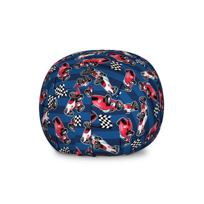 Ambesonne Cars Storage Toy Bag Chair, Vintage Racing Cars on Blue Stripes with Checkered Flags Automobile Sports, Stuffed Animal Organizer Washable Bag, Large Size, Navy Blue