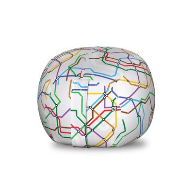 Ambesonne Map Storage Toy Bag Chair, Stripes in Vibrant Colors Metro Scheme Subway Stations Abstract Railroad Transportation, Stuffed Animal Organizer Washable Bag, Small Size, Red Green