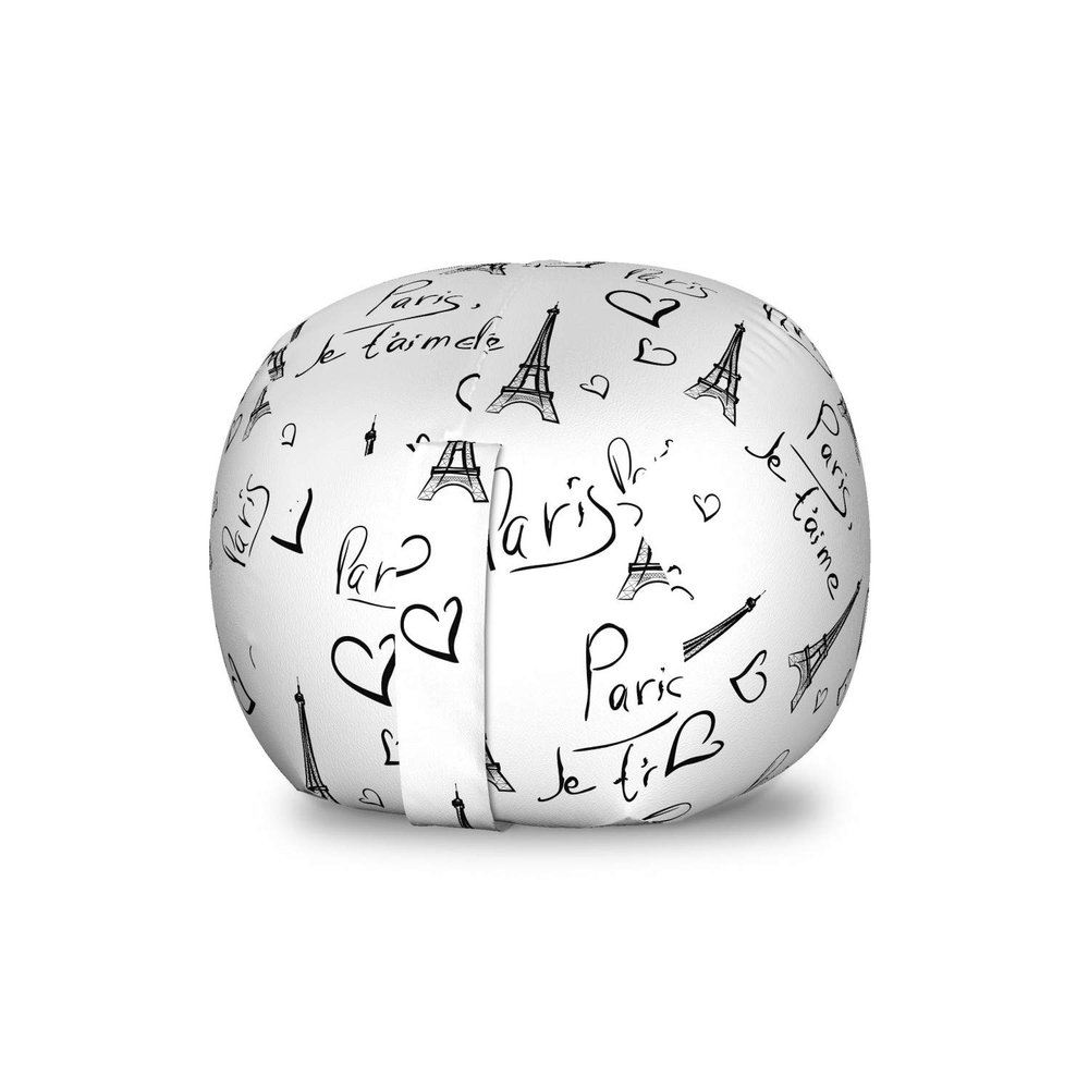 Ambesonne Paris Storage Toy Bag Chair, World Capital City of Love French European Hand Drawn Sketch Eiffel Illustration, Stuffed Animal Organizer Washable Bag, Small Size, White and Black