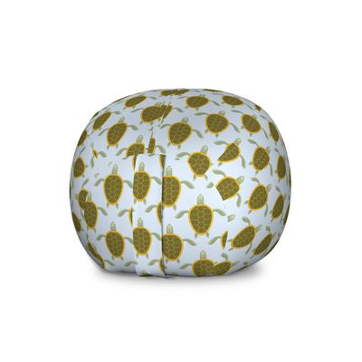 Ambesonne Turtle Storage Toy Bag Chair, Flock of Sea Turtles with Geometric Shells Childish Cartoon Style Ocean Animals, Stuffed Animal Organizer Washable Bag, Large Size, Green Yellow