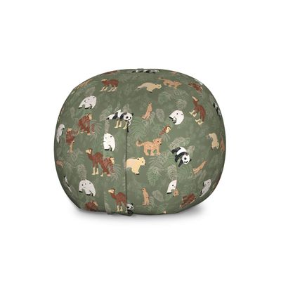 Ambesonne Forest Friends Storage Toy Bag Chair, Design with Monkey Panda Bear and Outline Leaves, Stuffed Animal Organizer Washable Bag, Large Size, Reseda Green Multicolor