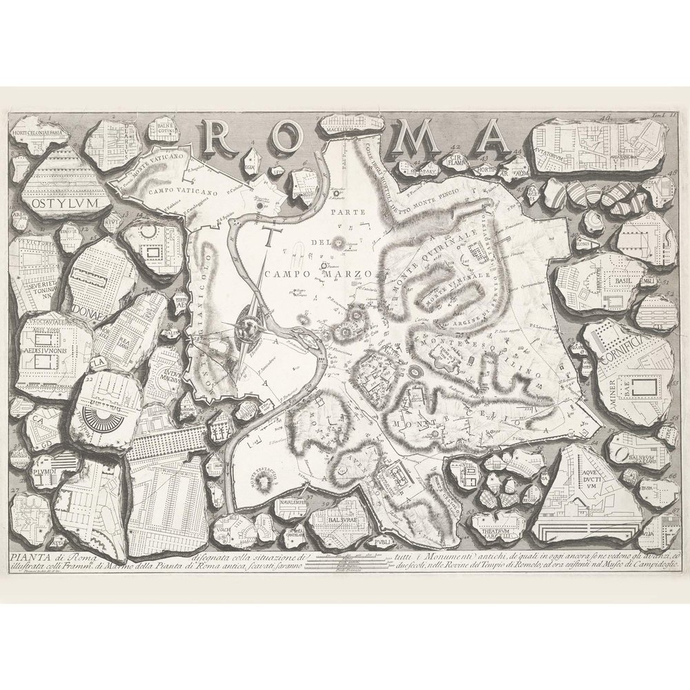 Artery8 Map Piranesi 1756 Roman Antiquities Rome City Fragment Plan Extra Large XL Wall Art Poster Print
