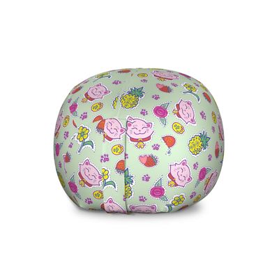 Ambesonne Cat Storage Toy Bag Chair, Cheerful Pattern with Smiling Cats Pineapples Strawberries Maneki Neko Happiness Love, Stuffed Animal Organizer Washable Bag, Large Size, Teal Green