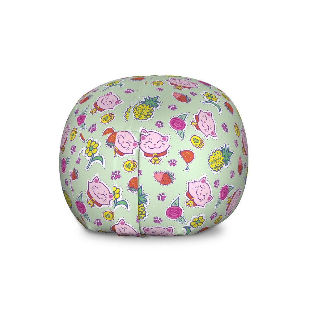 Ambesonne Cat Storage Toy Bag Chair, Cheerful Pattern with Smiling Cats Pineapples Strawberries Maneki Neko Happiness Love, Stuffed Animal Organizer Washable Bag, Large Size, Teal Green