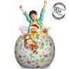 Ambesonne Cat Storage Toy Bag Chair, Cheerful Pattern with Smiling Cats Pineapples Strawberries Maneki Neko Happiness Love, Stuffed Animal Organizer Washable Bag, Large Size, Teal Green view 3
