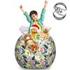 Ambesonne Funny Sloth Storage Toy Bag Chair, Repetitive Monstera and Tropical Leaves with Lazy Animal Hanging on Branches, Stuffed Animal Organizer Washable Bag, Large Size, Green White view 3
