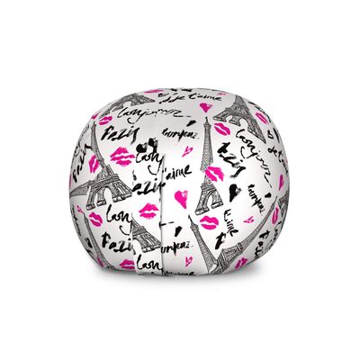 Ambesonne Paris Storage Toy Bag Chair, Eiffel Tower Lipstick Kiss Heart Shape Words Love Touristic Architecture, Stuffed Animal Organizer Washable Bag, Large Size, White Black
