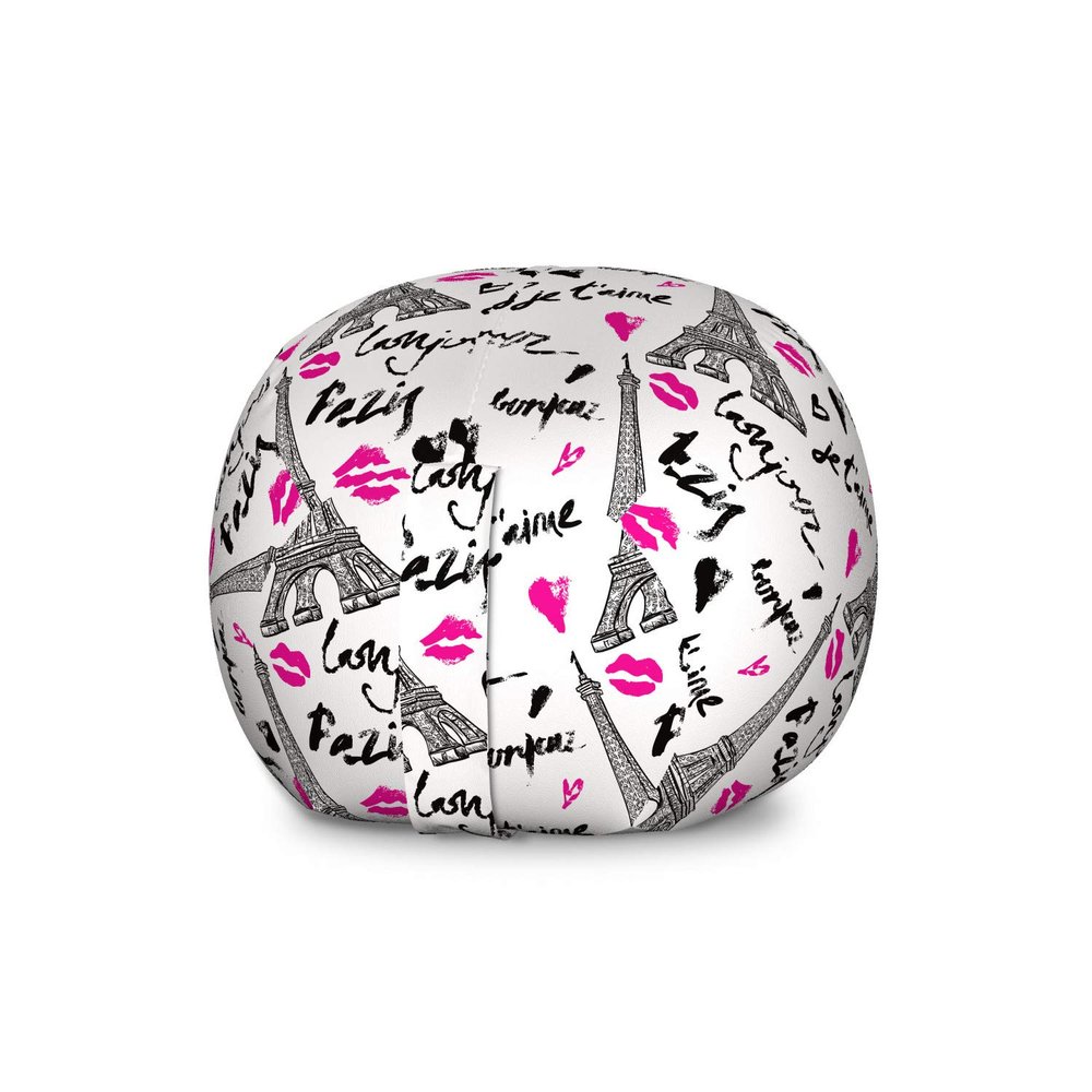 Ambesonne Paris Storage Toy Bag Chair, Eiffel Tower Lipstick Kiss Heart Shape Words Love Touristic Architecture, Stuffed Animal Organizer Washable Bag, Large Size, White Black