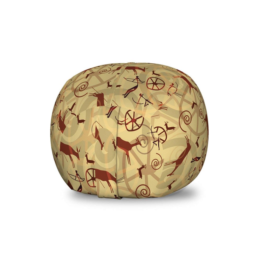 Ambesonne Southwestern Storage Toy Bag Chair, Native Pattern Inspired by Caveman Drawings Prehistoric Art and Culture, Stuffed Animal Organizer Washable Bag, Small Size, Pale Yellow Brown