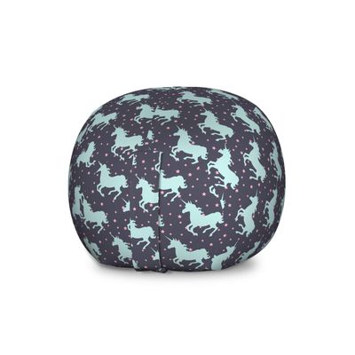 Ambesonne Unicorn Storage Toy Bag Chair, Fantasy Horse Silhouettes with Star Motifs Ornate Mythical Animal, Stuffed Animal Organizer Washable Bag, Large Size, Indigo Teal