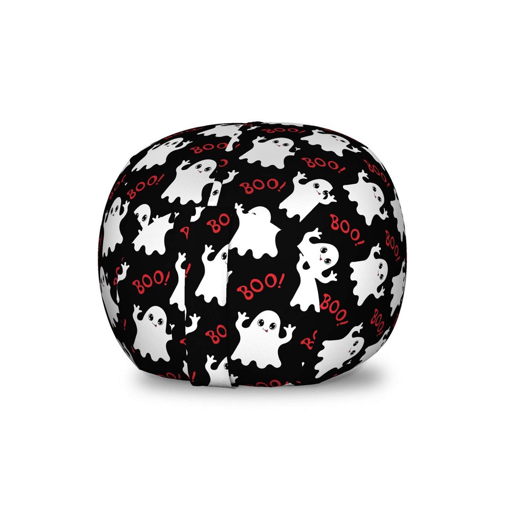 Ambesonne Ghost Storage Toy Bag Chair, Happy Halloween Theme Silly Ghosts on Black Boo Texts Pattern, Stuffed Animal Organizer Washable Bag, Small Size, Vermilion White