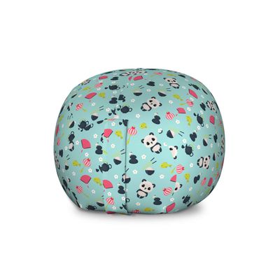 Ambesonne East Storage Toy Bag Chair, Panda Bears Koi Fishes Chopsticks Tea and Ricebowl Japanese Far Eastern Illustration, Stuffed Animal Organizer Washable Bag, Large Size, Pale Blue