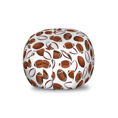 Ambesonne American Football Storage Toy Bag Chair, Classic Design Rugby Balls in Cartoon Style Sports Competition, Stuffed Animal Organizer Washable Bag, Small Size, Caramel White