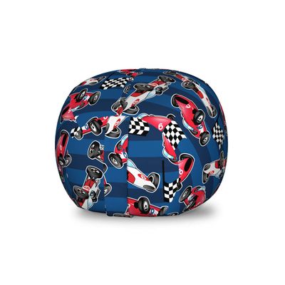 Ambesonne Cars Storage Toy Bag Chair, Vintage Racing Cars on Blue Stripes with Checkered Flags Automobile Sports, Stuffed Animal Organizer Washable Bag, Small Size, Navy Blue