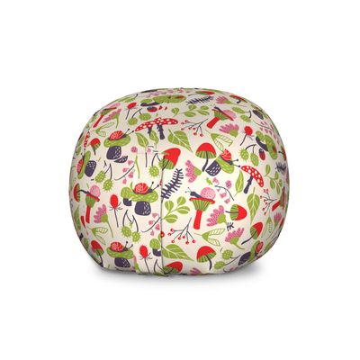 Ambesonne Mushroom Storage Toy Bag Chair, Forest Life Themed Pattern with Ladybird Snail Flower and Leaf Childish Characters, Stuffed Animal Organizer Washable Bag, Large Size, Cream Green