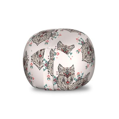 Ambesonne Dog Lover Storage Toy Bag Chair, Wolf Pattern with Design Elements Motifs Geometric, Stuffed Animal Organizer Washable Bag, Small Size, Ivory Grey