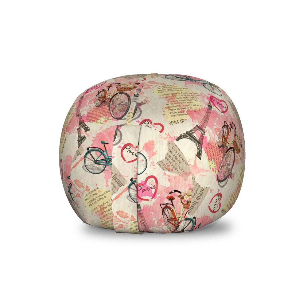 Ambesonne Paris Storage Toy Bag Chair, Landmark of France with Abstract Letterings Bike Hearts Art Print, Stuffed Animal Organizer Washable Bag, Small Size, Blue Pink