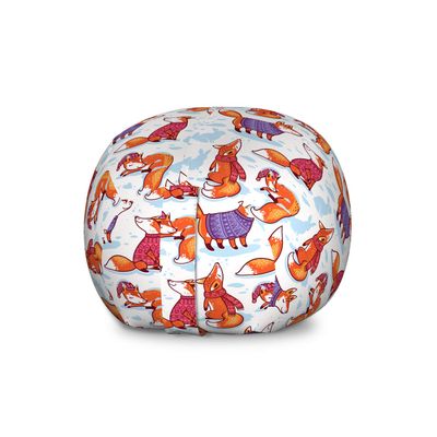 Ambesonne Fox Storage Toy Bag Chair, Snow Foxes with Winter Sweaters and Scarf Cartoon Vulpe Friends in Cozy Environment, Stuffed Animal Organizer Washable Bag, Large Size, White Orange
