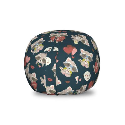 Ambesonne Romantic Storage Toy Bag Chair, Raccoon with I Love You Heart Kisses Birthday Celebration Graphic, Stuffed Animal Organizer Washable Bag, Small Size, Beige Blue