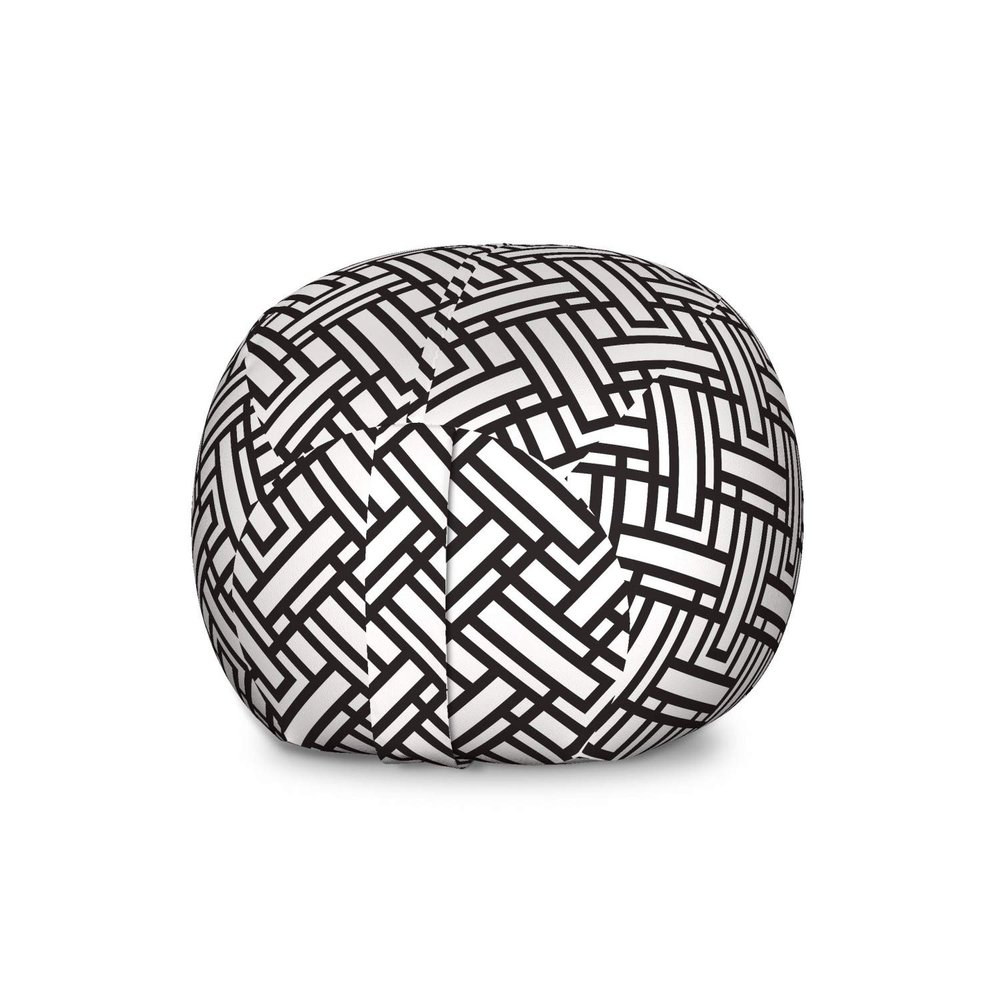 Ambesonne Black and White Storage Toy Bag Chair, Monochrome Interlocking Stripes Pattern with Modern Abstract Inspirations, Stuffed Animal Organizer Washable Bag, Large Size, White Black