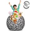 Ambesonne Black and White Storage Toy Bag Chair, Monochrome Interlocking Stripes Pattern with Modern Abstract Inspirations, Stuffed Animal Organizer Washable Bag, Large Size, White Black view 3