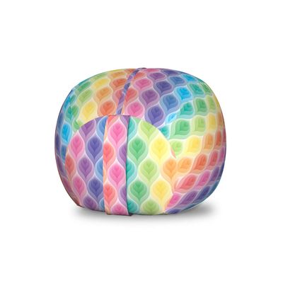 Ambesonne Geometric Storage Toy Bag Chair, Rainbow Colored Ornamental Vintage Floral Arrangement Leaf Pattern Retro Design, Stuffed Animal Organizer Washable Bag, Small Size, Blue Green