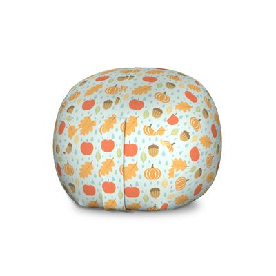 Ambesonne Acorn Storage Toy Bag Chair, Flat Art Inspired Doodle Acorns Leaves Pumpkin and Apples on Raindrop Shapes Pattern, Stuffed Animal Organizer Washable Bag, Large Size, Coral Mustard