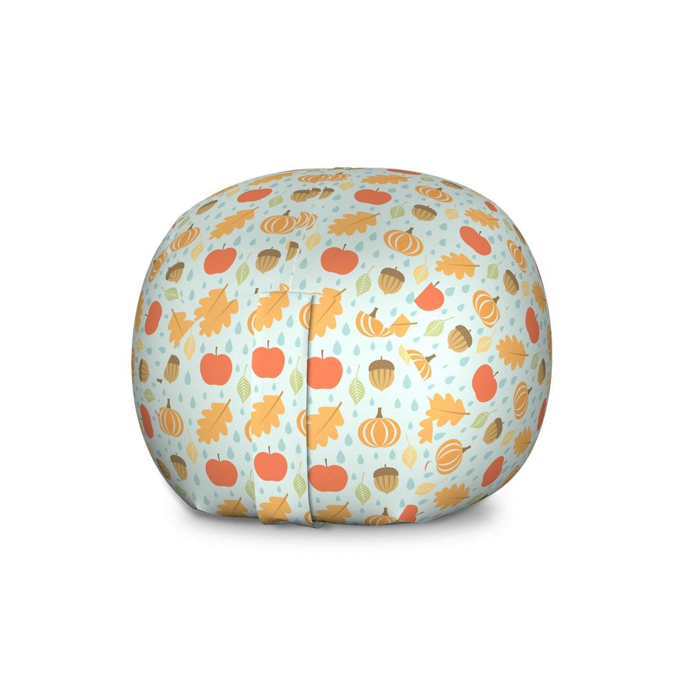 Ambesonne Acorn Storage Toy Bag Chair, Flat Art Inspired Doodle Acorns Leaves Pumpkin and Apples on Raindrop Shapes Pattern, Stuffed Animal Organizer Washable Bag, Large Size, Coral Mustard
