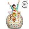 Ambesonne Acorn Storage Toy Bag Chair, Flat Art Inspired Doodle Acorns Leaves Pumpkin and Apples on Raindrop Shapes Pattern, Stuffed Animal Organizer Washable Bag, Large Size, Coral Mustard view 3