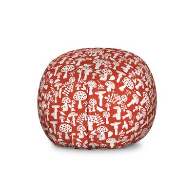 Ambesonne Mushroom Storage Toy Bag Chair, Amanita Pattern Leaves Berries Poisonous Plants Cartoon Style, Stuffed Animal Organizer Washable Bag, Large Size, Sienna White