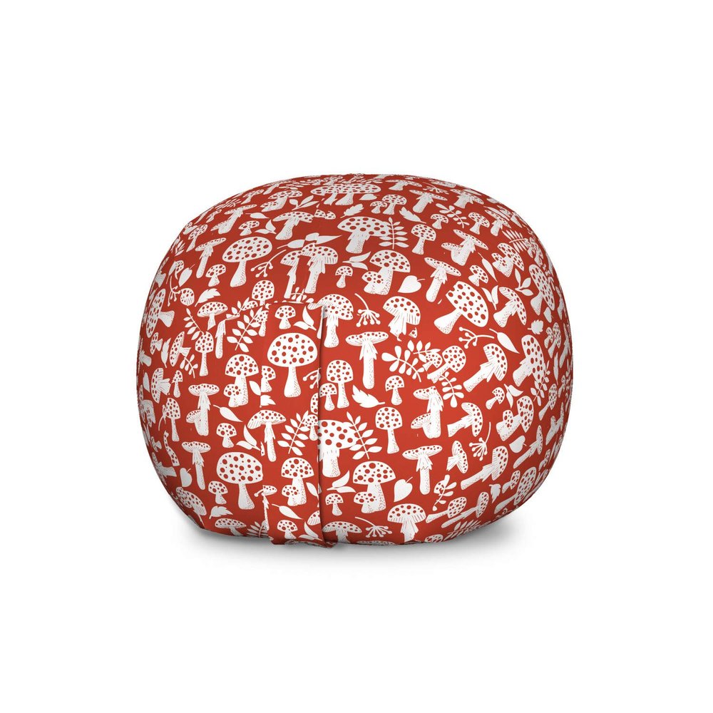 Ambesonne Mushroom Storage Toy Bag Chair, Amanita Pattern Leaves Berries Poisonous Plants Cartoon Style, Stuffed Animal Organizer Washable Bag, Large Size, Sienna White