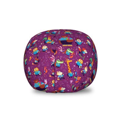 Ambesonne Hippo Storage Toy Bag Chair, Themed Student Animals on Purple Background Ornamented with Maths, Stuffed Animal Organizer Washable Bag, Large Size, Blue Purple