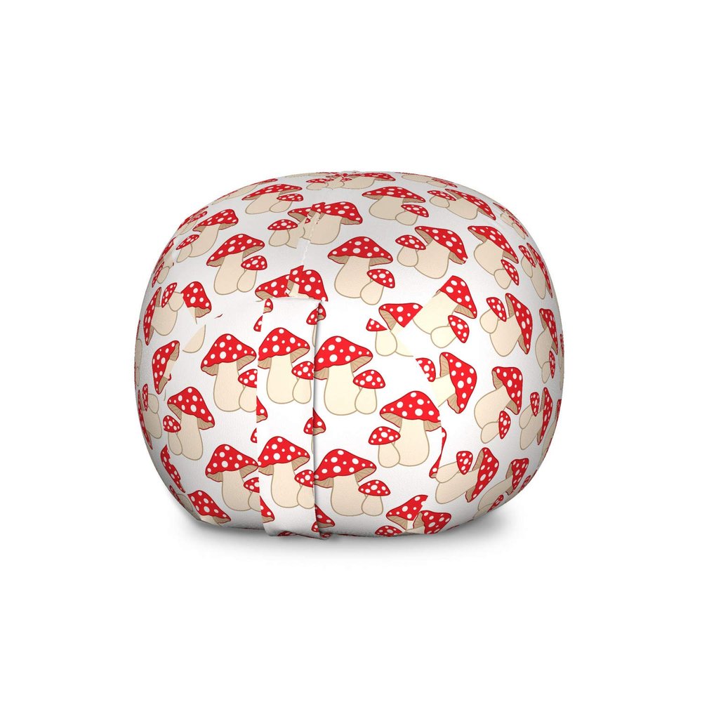 Ambesonne Mushroom Storage Toy Bag Chair, Cartoon Style Amanita Mushrooms Dotted Forest Plants Summer Nature Design, Stuffed Animal Organizer Washable Bag, Large Size, Cream Red