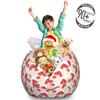 Ambesonne Mushroom Storage Toy Bag Chair, Cartoon Style Amanita Mushrooms Dotted Forest Plants Summer Nature Design, Stuffed Animal Organizer Washable Bag, Large Size, Cream Red view 3
