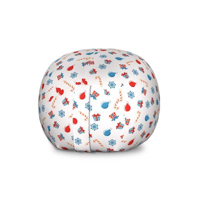 Ambesonne Christmas Storage Toy Bag Chair, Snowflakes Surprise Present Boxes Classical Candy Canes and Noel Baubles, Stuffed Animal Organizer Washable Bag, Large Size, Scarlet Beige