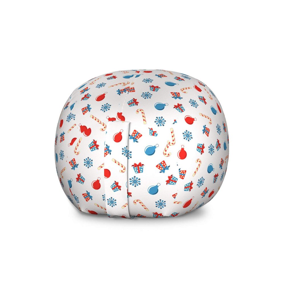 Ambesonne Christmas Storage Toy Bag Chair, Snowflakes Surprise Present Boxes Classical Candy Canes and Noel Baubles, Stuffed Animal Organizer Washable Bag, Large Size, Scarlet Beige