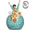 Ambesonne Airplane Storage Toy Bag Chair, Disoriented Flying Jets in Clear Sky with Curly Clouds Travel Vacation Theme, Stuffed Animal Organizer Washable Bag, Large Size, Turquoise White view 3