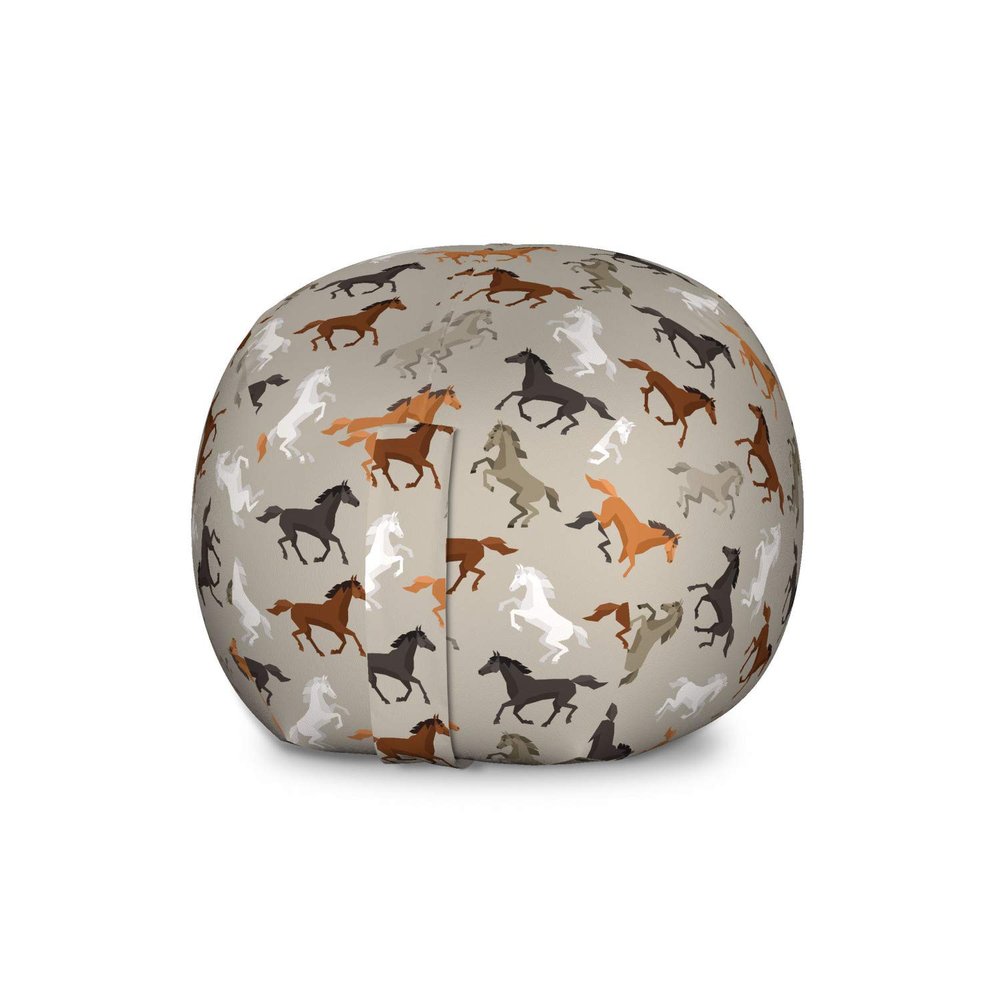 Ambesonne Horses Storage Toy Bag Chair, Abstract Stallions Simple Design Animals Galloping Curvet Illustration, Stuffed Animal Organizer Washable Bag, Large Size, Taupe Black